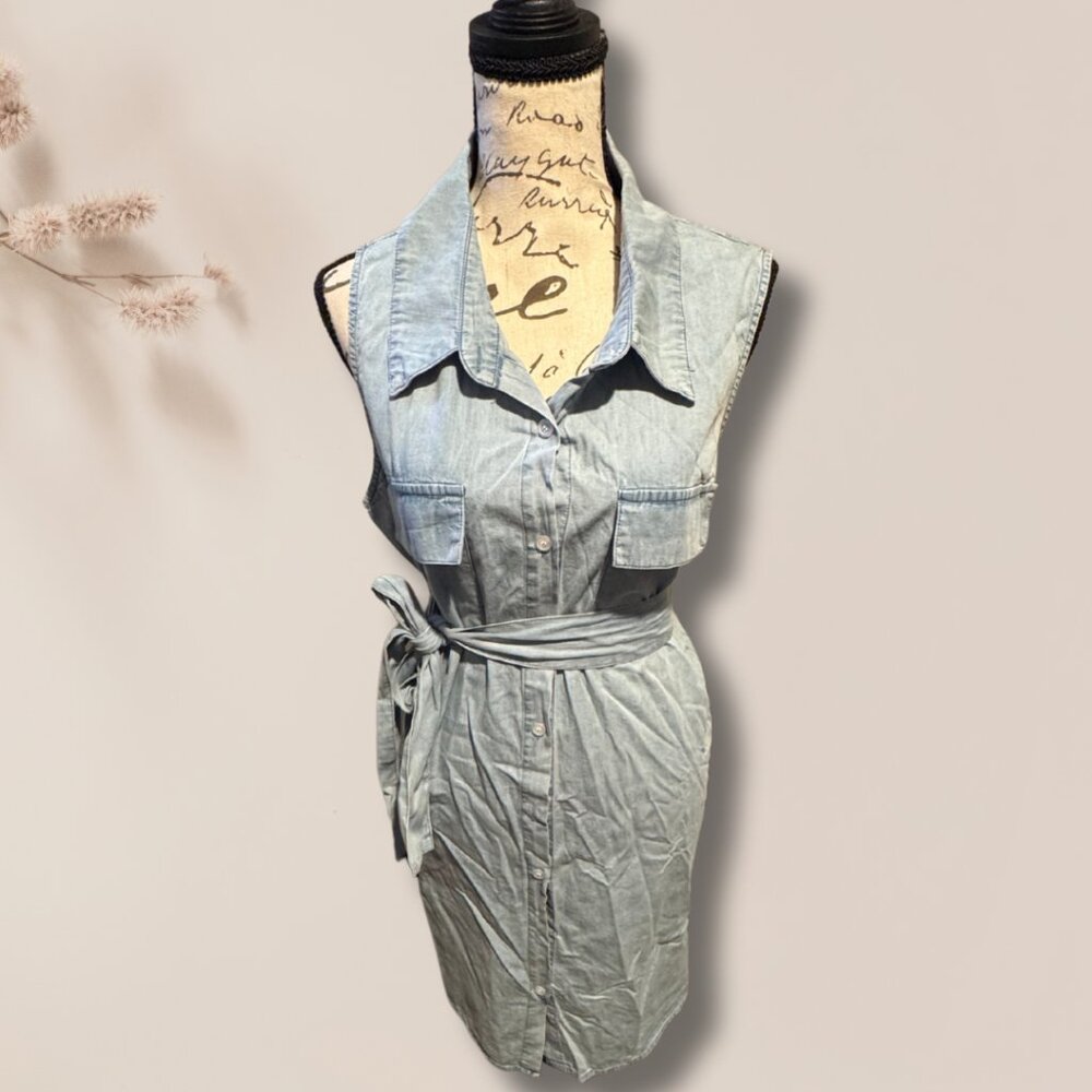 Chambray Button-Up Mini Dress - XL